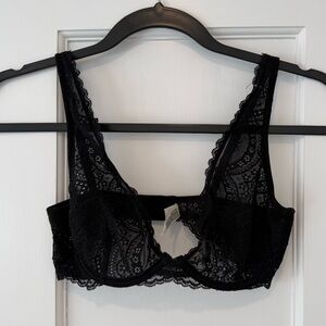NWOT Free People Intimately Lace Plunge Sexy Babydoll Black Underwire Bra - 32C